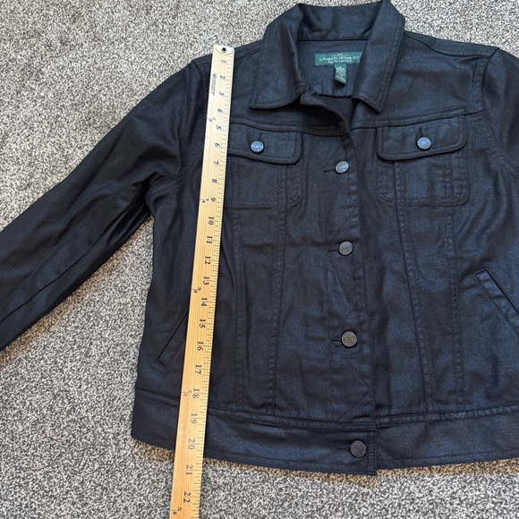 LRL Lauren Jeans Co Short Jacket Size Large Black Buttoned Matte Shimmer - Picture 8 of 9